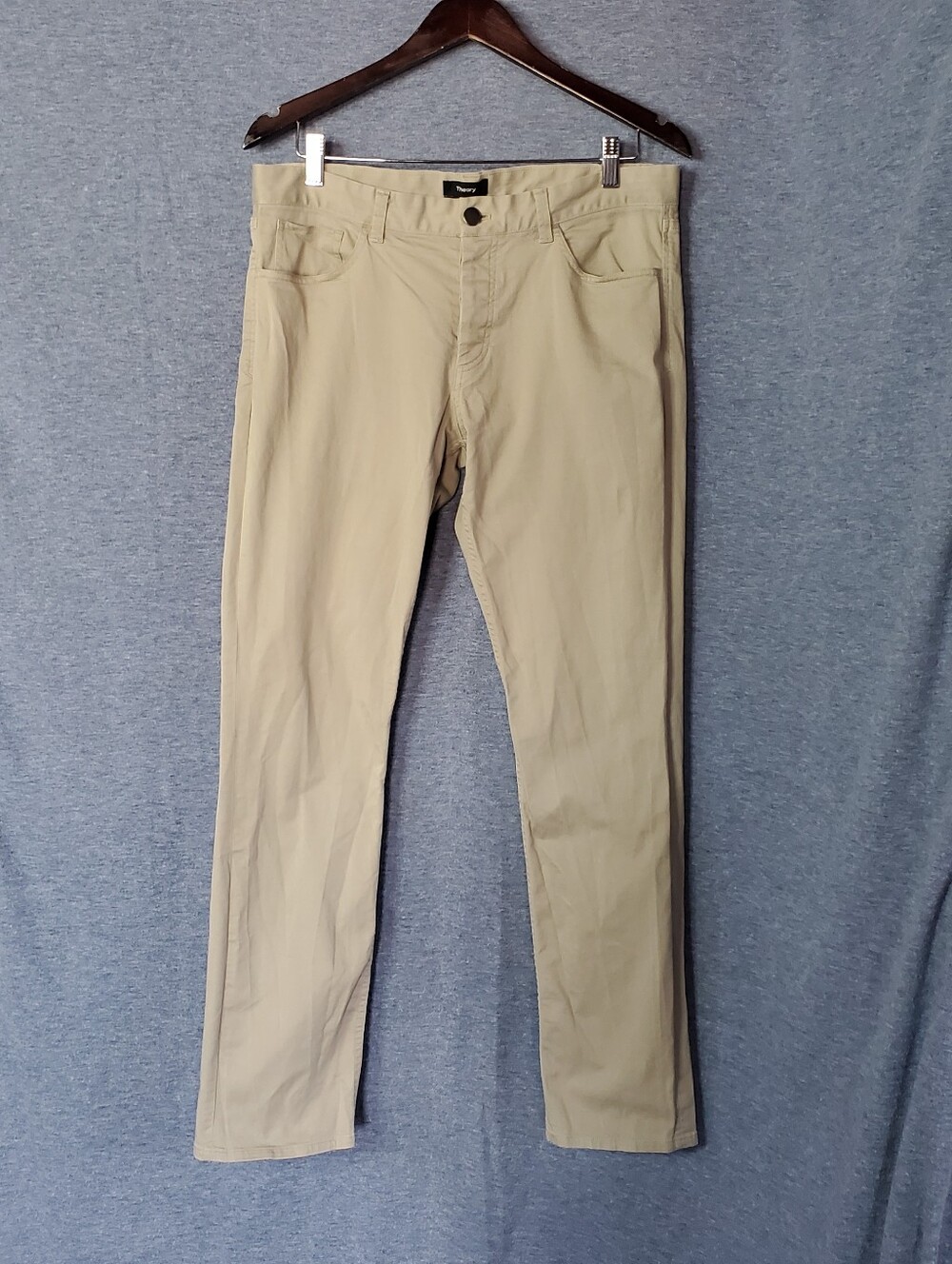 Theory Haydin Straight Slim Fit Pant Sz 34 Mid-rise Button Fly Beige Preppy Fest